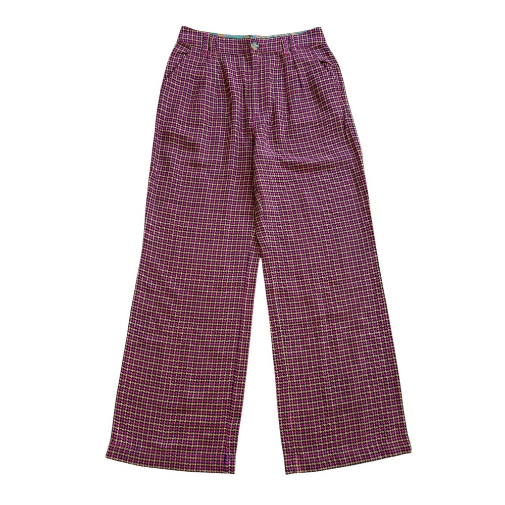 Sundance Pink Purple Houndstooth Wide Leg Cotton Linen Blend Pants Size‎ 6
